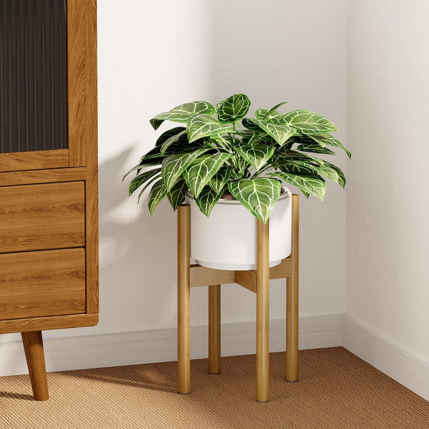 Bamworld プランタースタンド 調節可能フラワースタンド 室内 竹製 観葉植物 台 幅25cm-35cm 植木鉢台 鉢台 プランターラック 植木鉢 スタンド おしゃれ