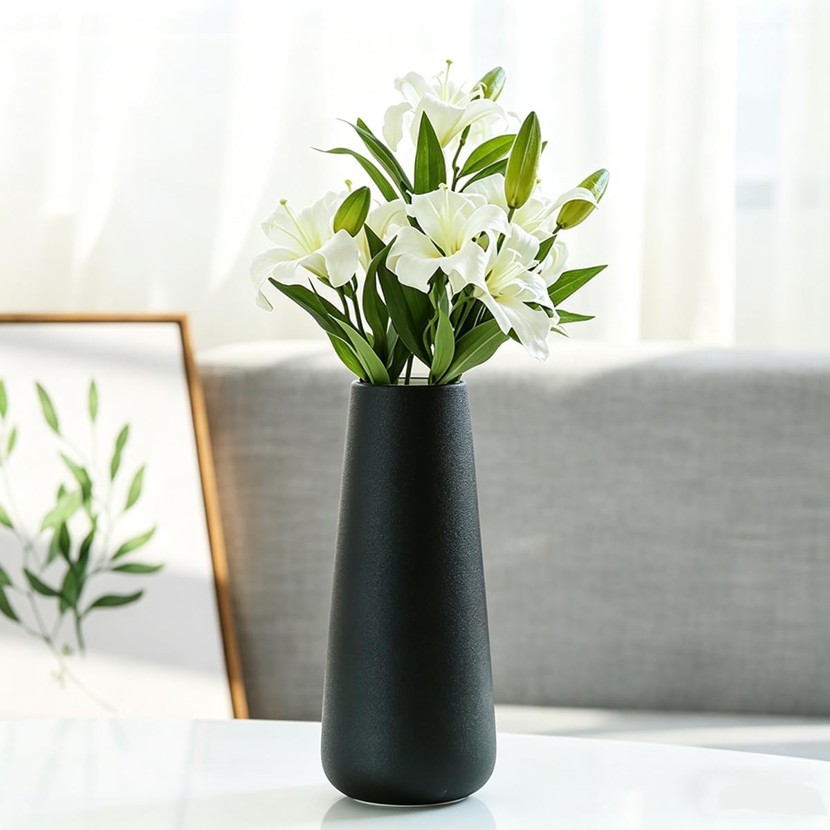 フラワーベース 一輪挿し 陶器 白 陶磁器 セラミック 北欧 大 おしゃれ モダン 花瓶 花器 大きい 高さ28cm ブラック