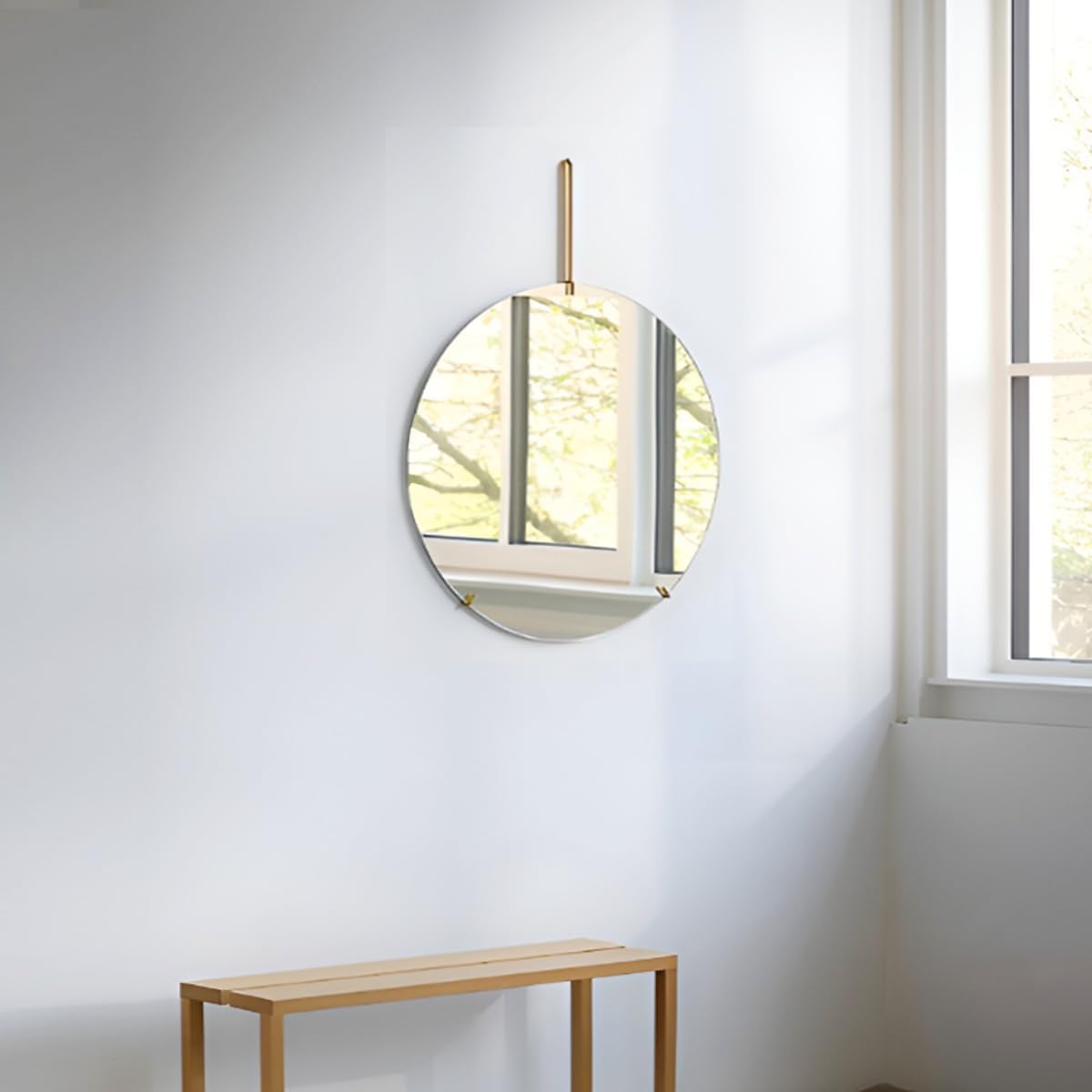【WNJAPAN】鏡 壁掛け ウォールミラー 丸 WALL MIRROR 北欧 壁掛けミラー 洗面台 丸鏡 円形 シンプル インテリア フレームレス 玄関 卓上 おしゃれ 直径50cm ホテルライク SM-21GO [並行輸入品]